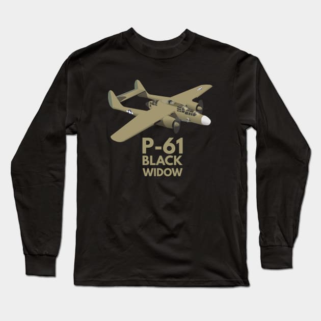 P-61 Black Widow American WW2 Airplane Long Sleeve T-Shirt by NorseTech